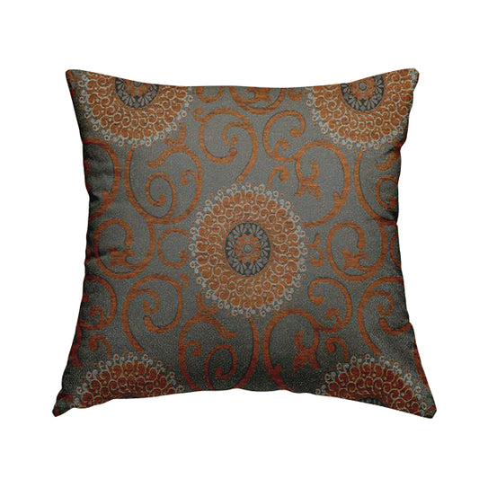 Anthozoa Collection Round Floral Shiny Finish Pattern In Orange Upholstery Fabric CTR-162 - Handmade Cushions