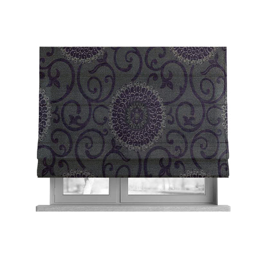 Anthozoa Collection Round Floral Shiny Finish Pattern In Purple Upholstery Fabric CTR-163 - Roman Blinds