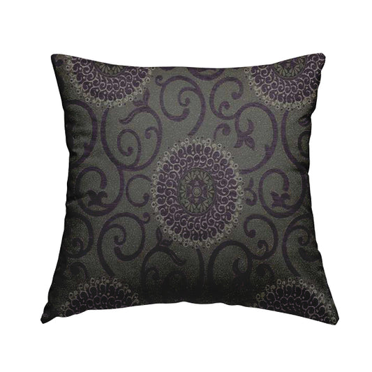 Anthozoa Collection Round Floral Shiny Finish Pattern In Purple Upholstery Fabric CTR-163 - Handmade Cushions