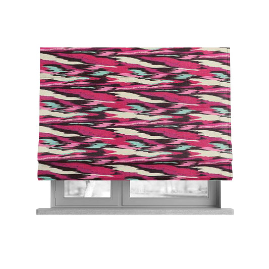 Freedom Printed Velvet Fabric Collection Geometric Abstract Pattern In Pink Colour Pattern Upholstery Fabric CTR-168 - Roman Blinds
