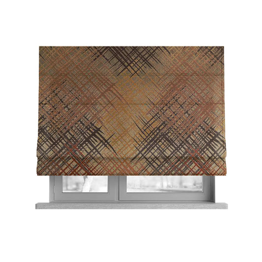 Milano Collection Brown Colours In Abstract Pattern Chenille Furnishing Fabric CTR-177 - Roman Blinds