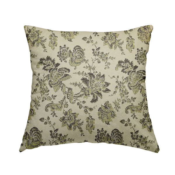 Mumbai Raised Textured Chenille Green Colour Floral Pattern Upholstery Fabric CTR-179 - Handmade Cushions