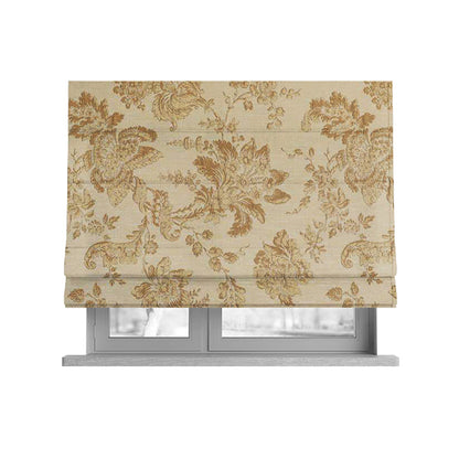 Mumbai Raised Textured Chenille Golden Beige Colour Floral Pattern Upholstery Fabric CTR-180 - Roman Blinds