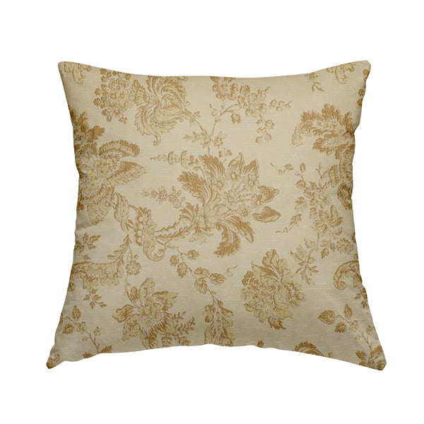 Mumbai Raised Textured Chenille Golden Beige Colour Floral Pattern Upholstery Fabric CTR-180 - Handmade Cushions