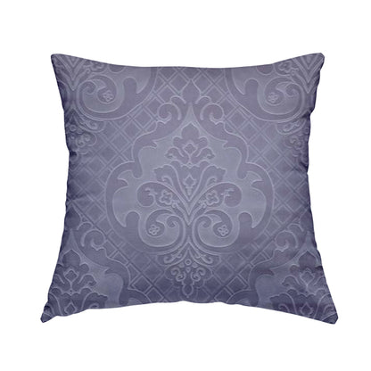 Alvaro Velveteen Embossed Damask Pattern Upholstery Curtains Fabric In Lilac Purple Velvet Colour - Handmade Cushions