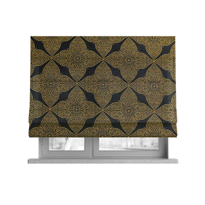 Zenith Collection In Smooth Chenille Finish Black With Gold Colour Medallion Pattern Upholstery Fabric CTR-185 - Roman Blinds