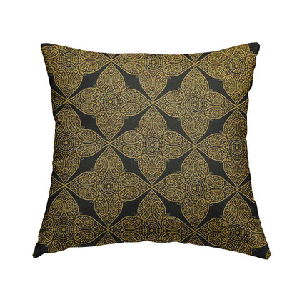 Zenith Collection In Smooth Chenille Finish Black With Gold Colour Medallion Pattern Upholstery Fabric CTR-185 - Handmade Cushions