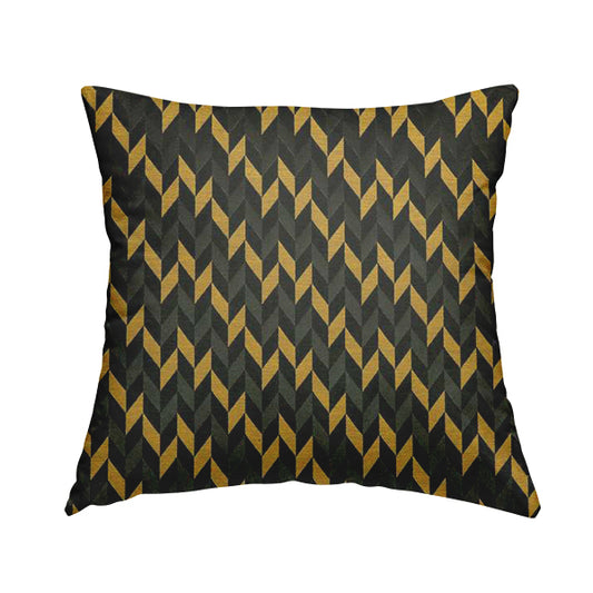 Zenith Collection In Smooth Chenille Finish Black With Gold Colour Geometric Pattern Upholstery Fabric CTR-188 - Handmade Cushions