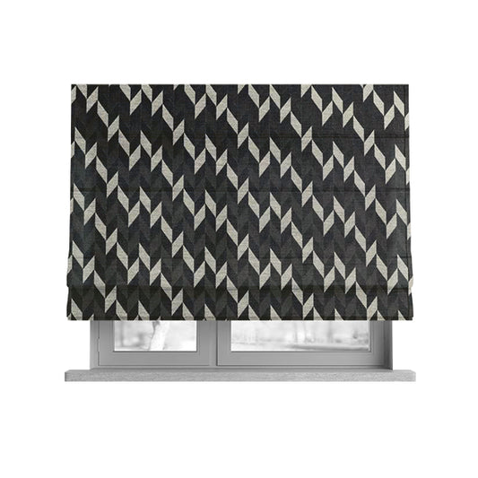 Zenith Collection In Smooth Chenille Finish Black With Grey Colour Geometric Pattern Upholstery Fabric CTR-192 - Roman Blinds