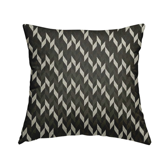 Zenith Collection In Smooth Chenille Finish Black With Grey Colour Geometric Pattern Upholstery Fabric CTR-192 - Handmade Cushions