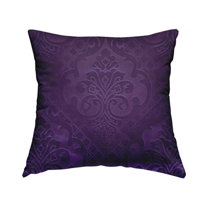 Alvaro Velveteen Embossed Damask Pattern Upholstery Curtains Fabric In Purple Velvet Colour - Handmade Cushions