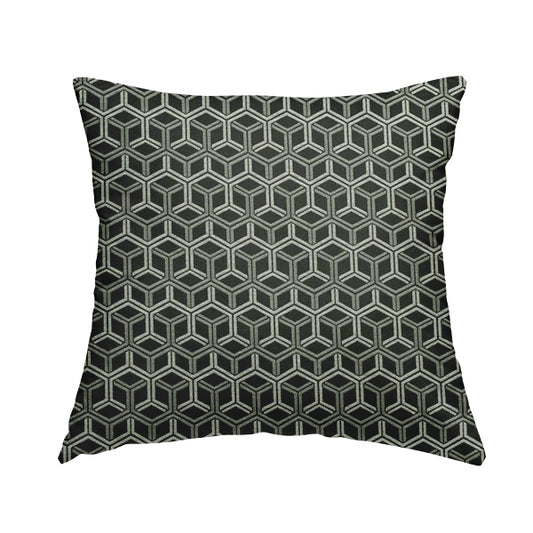 Zenith Collection In Smooth Chenille Finish Black With Grey Colour 3D Cube Geometric Pattern Upholstery Fabric CTR-193 - Handmade Cushions