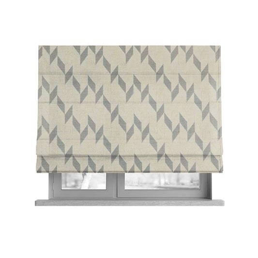 Zenith Collection In Smooth Chenille Finish Silver Colour Geometric Pattern Upholstery Fabric CTR-196 - Roman Blinds