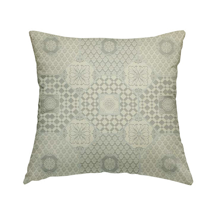Zenith Collection In Smooth Chenille Finish Silver Colour Patchwork Pattern Upholstery Fabric CTR-197 - Handmade Cushions
