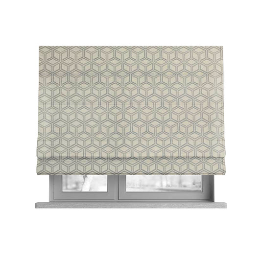 Zenith Collection In Smooth Chenille Finish Silver Colour 3D Cube Geometric Pattern Upholstery Fabric CTR-198 - Roman Blinds