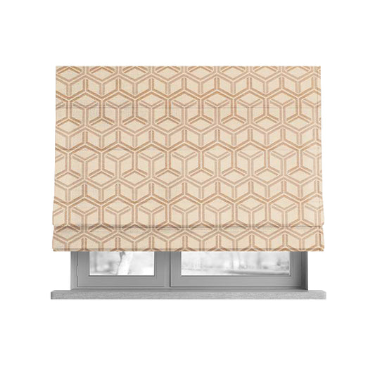 Zenith Collection In Smooth Chenille Finish Brown Colour 3D Cube Geometric Pattern Upholstery Fabric CTR-202 - Roman Blinds