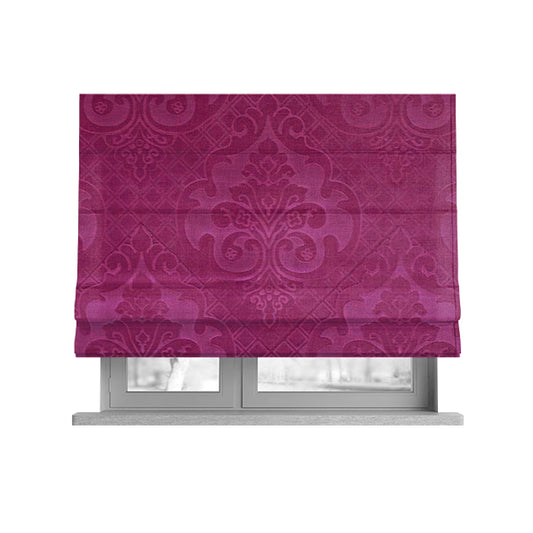 Alvaro Velveteen Embossed Damask Pattern Upholstery Curtains Fabric In Pink Velvet Colour - Roman Blinds