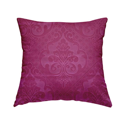 Alvaro Velveteen Embossed Damask Pattern Upholstery Curtains Fabric In Pink Velvet Colour - Handmade Cushions