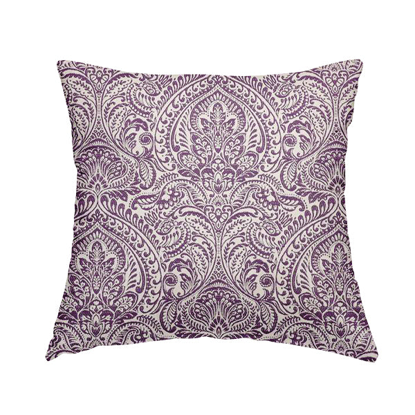 Zenith Collection In Smooth Chenille Finish Purple Colour Damask Pattern Upholstery Fabric CTR-210 - Handmade Cushions