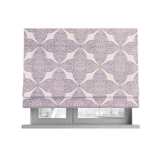 Zenith Collection In Smooth Chenille Finish Purple Colour Medallion Pattern Upholstery Fabric CTR-211 - Roman Blinds