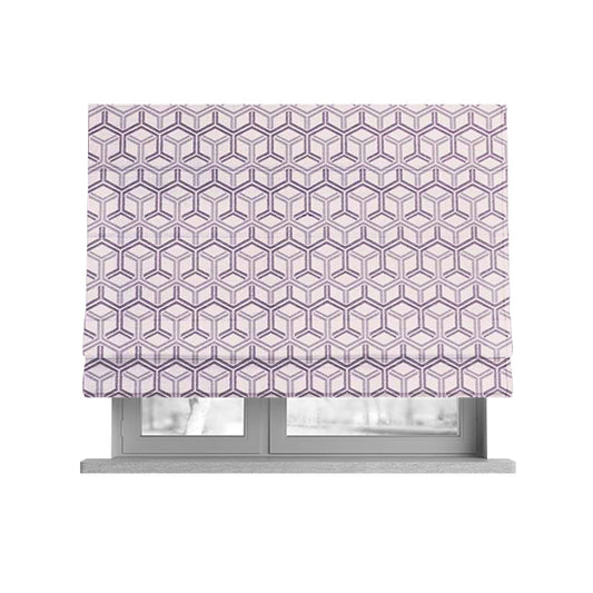 Zenith Collection In Smooth Chenille Finish Purple Colour 3D Cube Geometric Pattern Upholstery Fabric CTR-212 - Roman Blinds