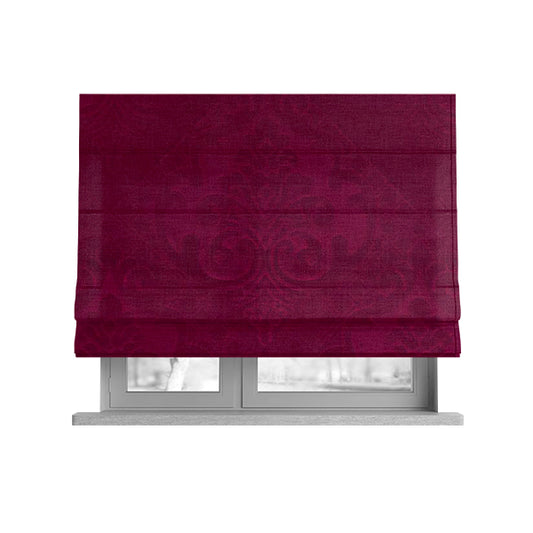 Alvaro Velveteen Embossed Damask Pattern Upholstery Curtains Fabric In Red Velvet Colour - Roman Blinds