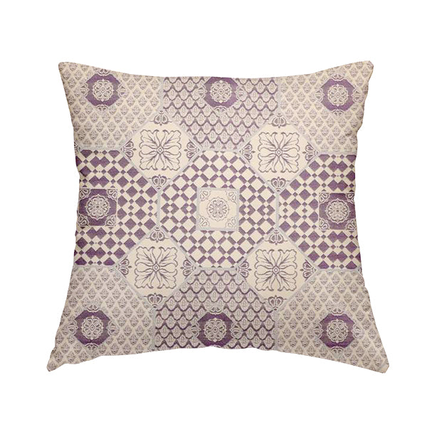 Zenith Collection In Smooth Chenille Finish Purple Colour Patchwork Pattern Upholstery Fabric CTR-214 - Handmade Cushions