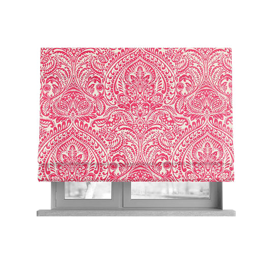 Zenith Collection In Smooth Chenille Finish Raspberry Pink Colour Damask Pattern Upholstery Fabric CTR-215 - Roman Blinds