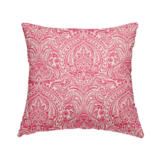 Zenith Collection In Smooth Chenille Finish Raspberry Pink Colour Damask Pattern Upholstery Fabric CTR-215 - Handmade Cushions