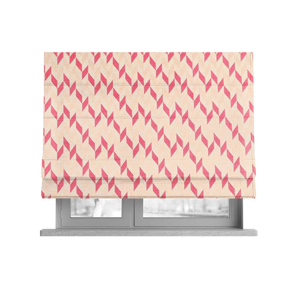 Zenith Collection In Smooth Chenille Finish Raspberry Pink Colour Geometric Pattern Upholstery Fabric CTR-216 - Roman Blinds
