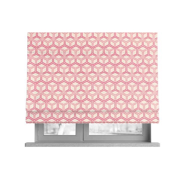 Zenith Collection In Smooth Chenille Finish Raspberry Pink Colour 3D Cube Geometric Pattern Upholstery Fabric CTR-217 - Roman Blinds