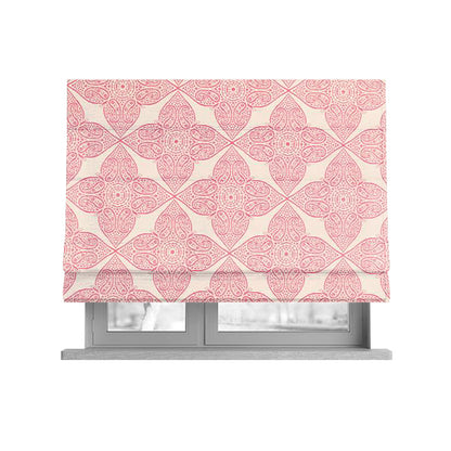 Zenith Collection In Smooth Chenille Finish Raspberry Pink Colour Medallion Pattern Upholstery Fabric CTR-218 - Roman Blinds
