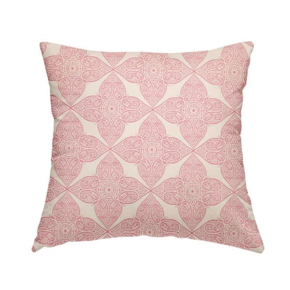 Zenith Collection In Smooth Chenille Finish Raspberry Pink Colour Medallion Pattern Upholstery Fabric CTR-218 - Handmade Cushions
