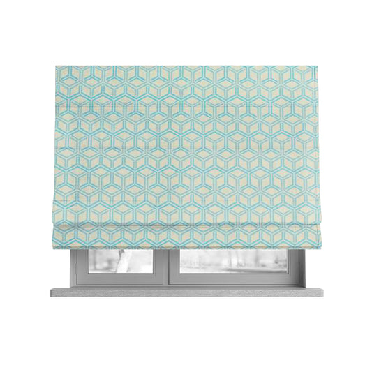 Zenith Collection In Smooth Chenille Finish Blue Colour 3D Cube Geometric Pattern Upholstery Fabric CTR-222 - Roman Blinds
