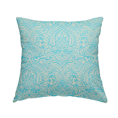 Zenith Collection In Smooth Chenille Finish Blue Colour Damask Pattern Upholstery Fabric CTR-223 - Handmade Cushions