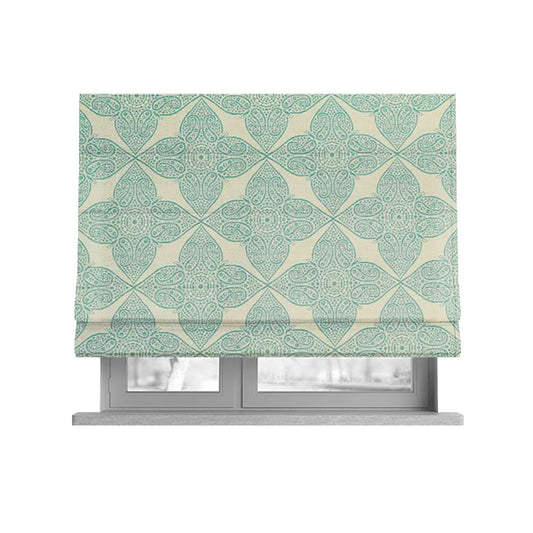 Zenith Collection In Smooth Chenille Finish Teal Green Colour Medallion Pattern Upholstery Fabric CTR-225 - Roman Blinds