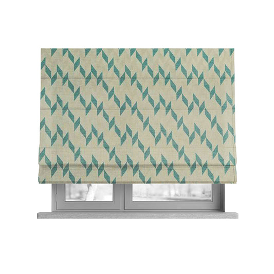 Zenith Collection In Smooth Chenille Finish Teal Green Colour Geometric Pattern Upholstery Fabric CTR-228 - Roman Blinds