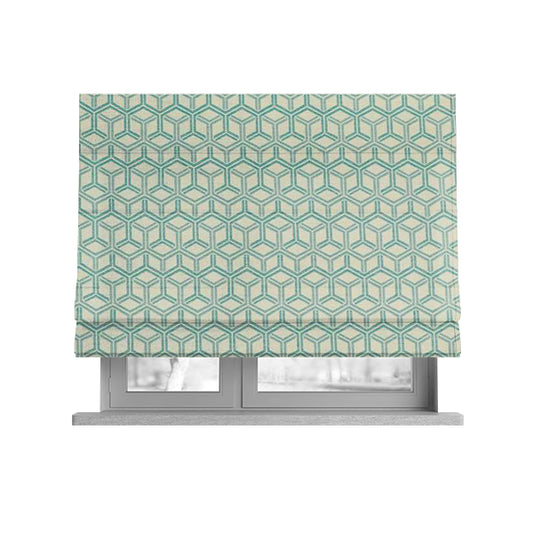 Zenith Collection In Smooth Chenille Finish Teal Green Colour 3D Cube Geometric Pattern Upholstery Fabric CTR-229 - Roman Blinds