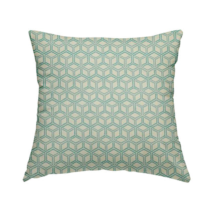 Zenith Collection In Smooth Chenille Finish Teal Green Colour 3D Cube Geometric Pattern Upholstery Fabric CTR-229 - Handmade Cushions