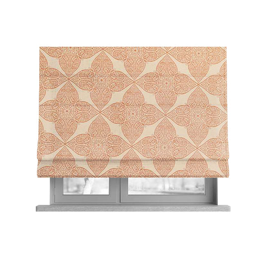 Zenith Collection In Smooth Chenille Finish Orange Colour Medallion Pattern Upholstery Fabric CTR-230 - Roman Blinds