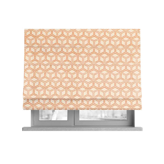Zenith Collection In Smooth Chenille Finish Orange Colour 3D Cube Geometric Pattern Upholstery Fabric CTR-231 - Roman Blinds