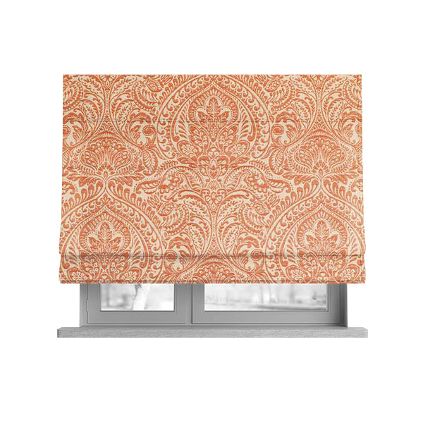 Zenith Collection In Smooth Chenille Finish Orange Colour Damask Pattern Upholstery Fabric CTR-233 - Roman Blinds