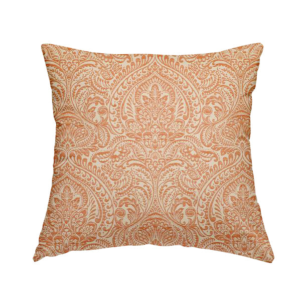 Zenith Collection In Smooth Chenille Finish Orange Colour Damask Pattern Upholstery Fabric CTR-233 - Handmade Cushions