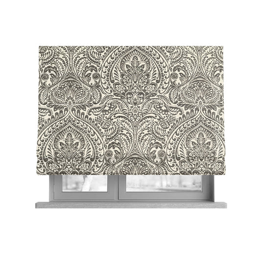 Zenith Collection In Smooth Chenille Finish Grey Black Colour Damask Pattern Upholstery Fabric CTR-237 - Roman Blinds