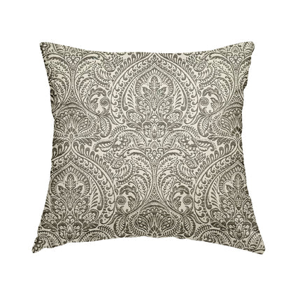 Zenith Collection In Smooth Chenille Finish Grey Black Colour Damask Pattern Upholstery Fabric CTR-237 - Handmade Cushions