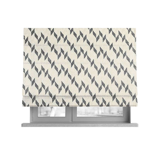 Zenith Collection In Smooth Chenille Finish Grey Black Colour Geometric Pattern Upholstery Fabric CTR-238 - Roman Blinds