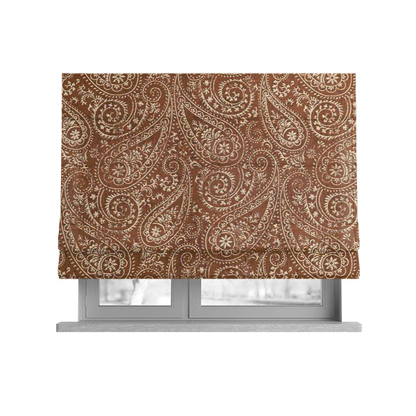 Istanbul Range Of Faint Paisley Pattern In Brown Rust Colour Furnishing Fabric CTR-247 - Roman Blinds