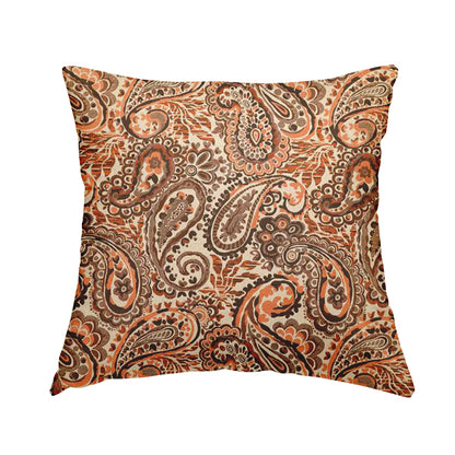 Colarto Collection Orange Brown Colour In Paisley Pattern Chenille Furnishing Fabric CTR-249 - Handmade Cushions