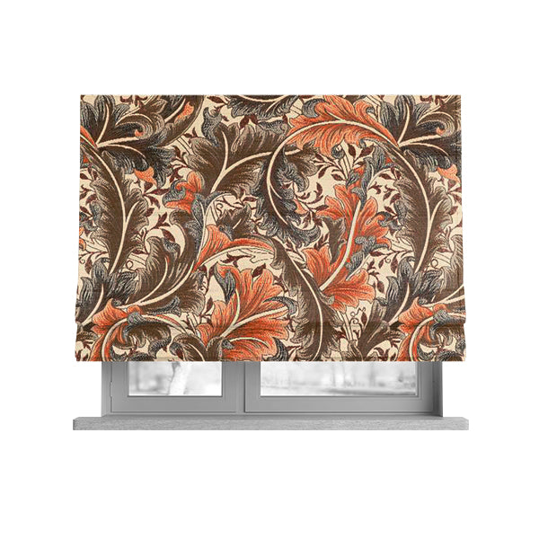 Colarto Collection Orange Brown Colour In Floral Pattern Chenille Furnishing Fabric CTR-250 - Roman Blinds