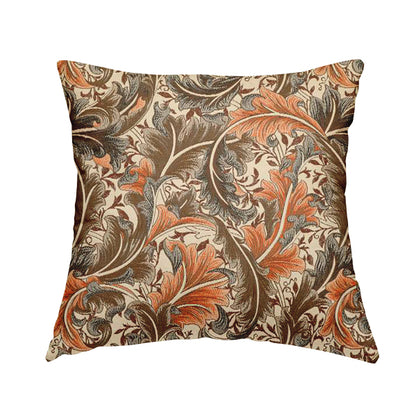 Colarto Collection Orange Brown Colour In Floral Pattern Chenille Furnishing Fabric CTR-250 - Handmade Cushions